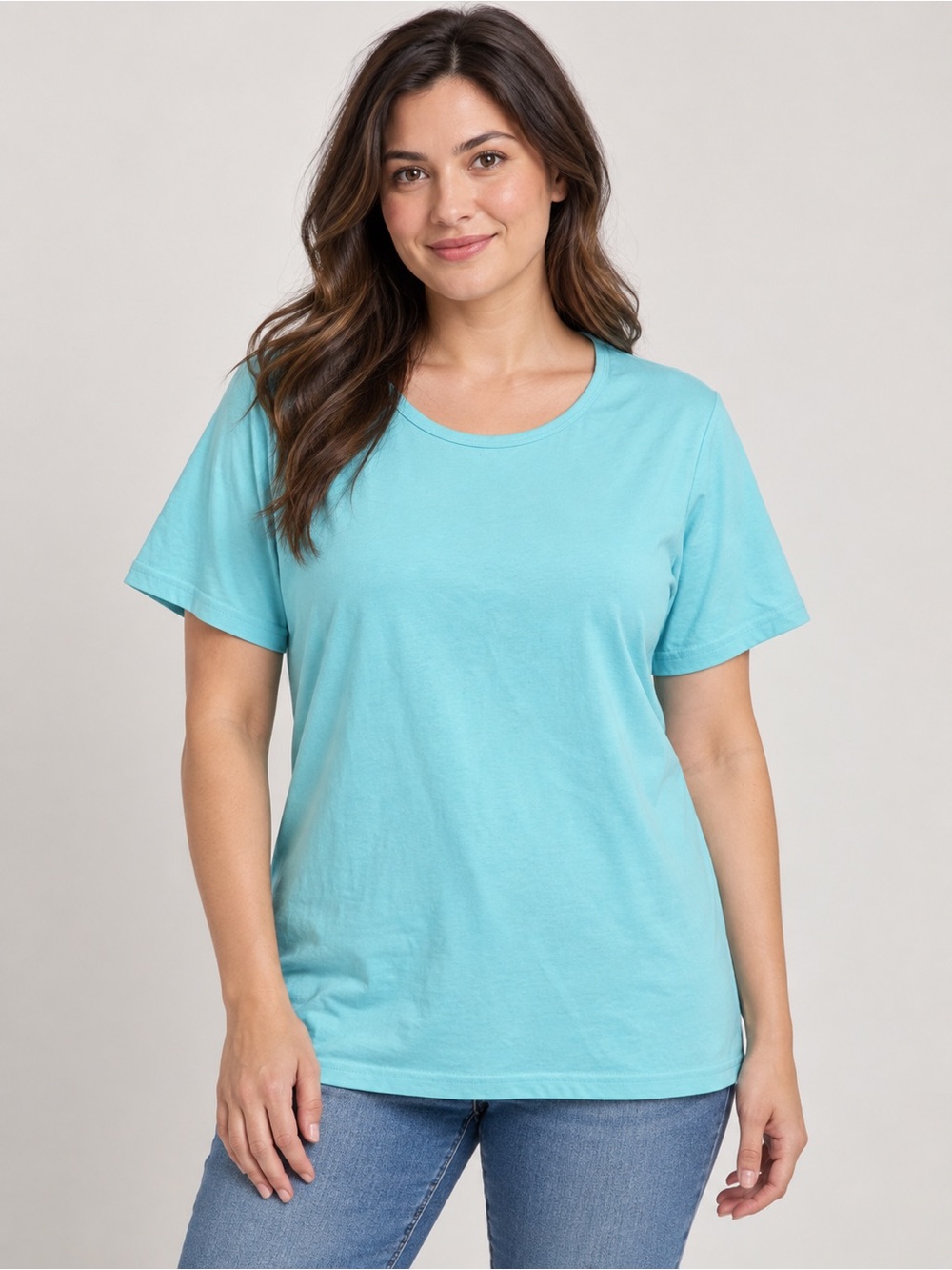 Basic Editions Women’s M Aqua Blue 100% Cotton Crew Neck Short Sleeve T-Shirt